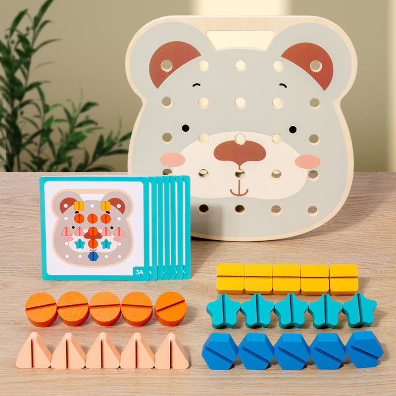Bärenplatte mit Montessori Farbenschauben für kleine Handwerker
