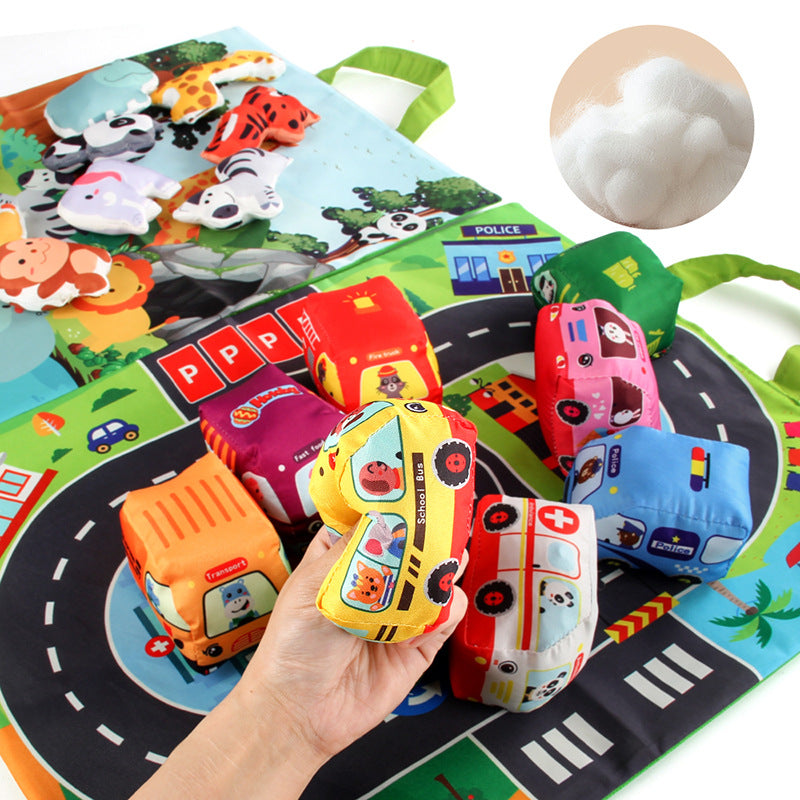 Plüschspielzeug-Autos mit Straßenmatte und Tragetasche – 2in1