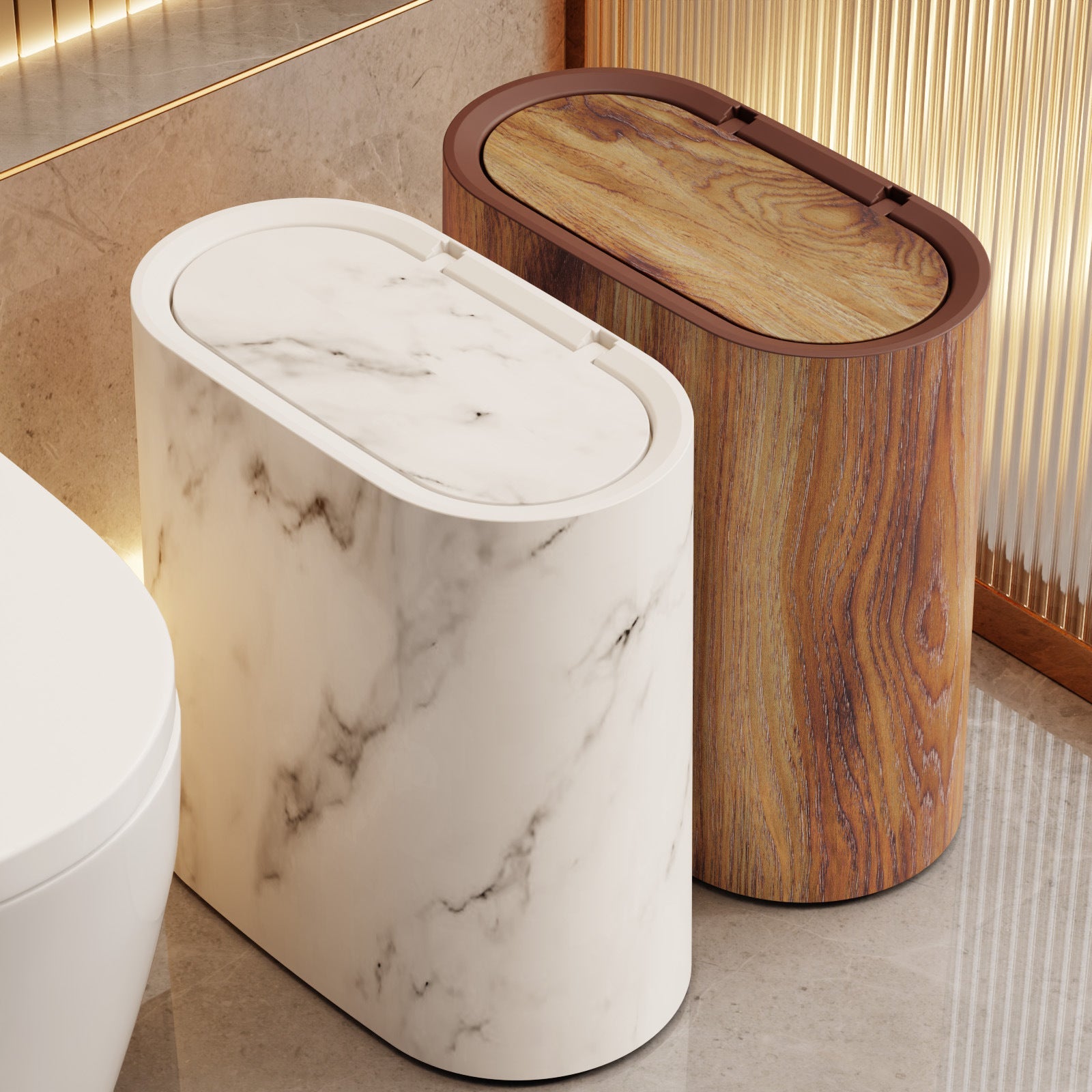 Stylish waste bin with an elegant marble look for kitchen & bathroom
