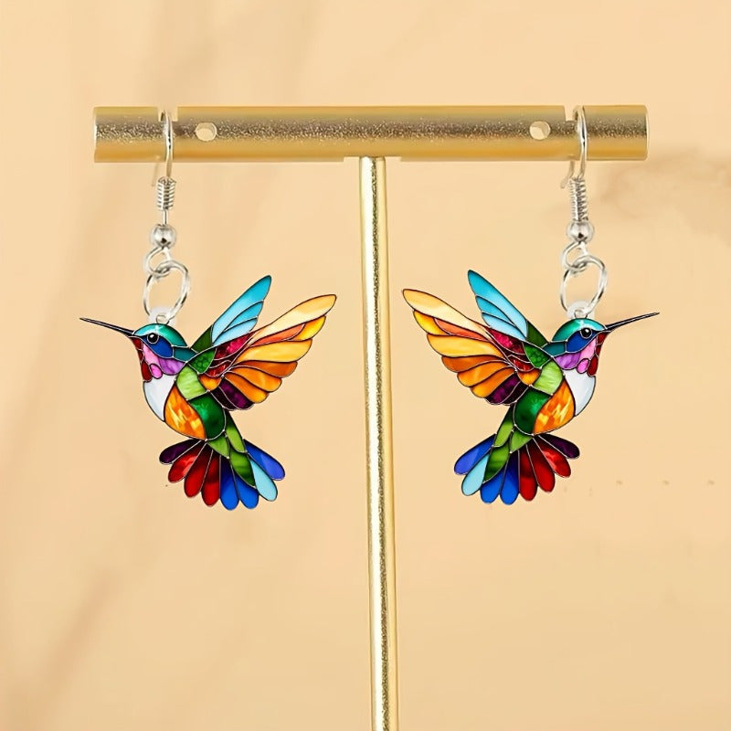 Bunte Kolibri Ohrringe – Fröhlicher Anhänger Schmuck mit fliegendem Vogel