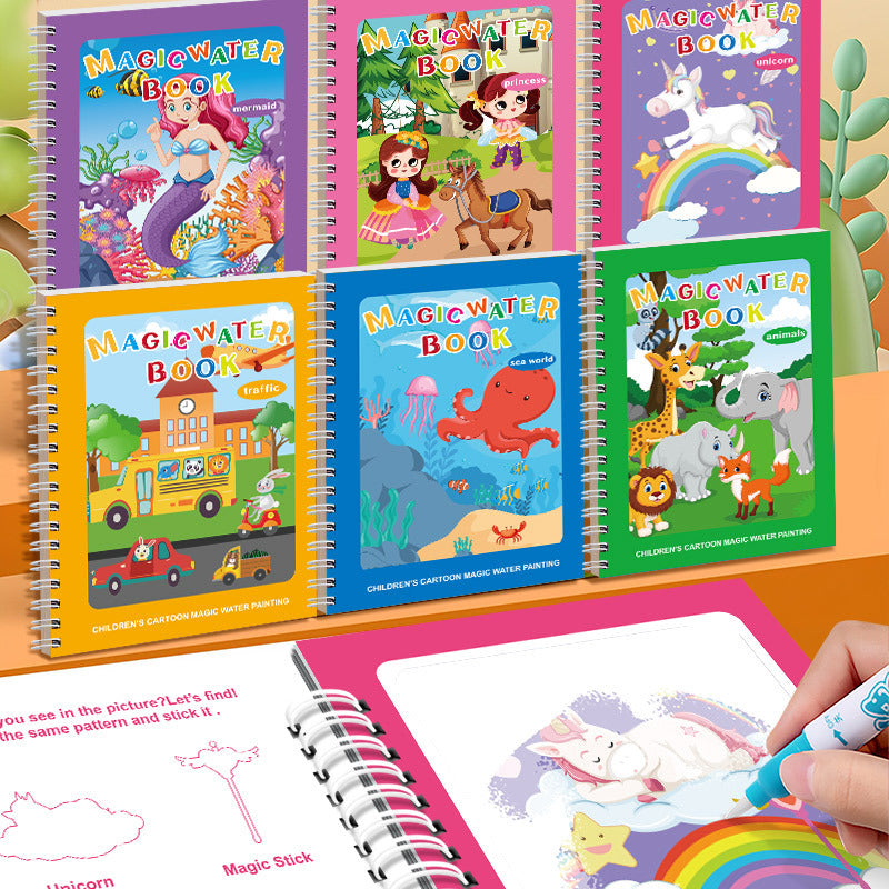 Selbstlösliches Wasser-Malbuch-Set für Kinder mit Pinsel (6 Stück)