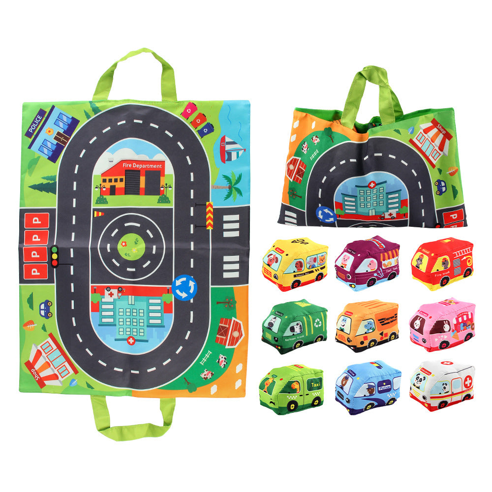 Plüschspielzeug-Autos mit Straßenmatte und Tragetasche – 2in1