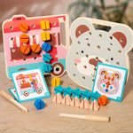 Bärenplatte mit Montessori Farbenschauben für kleine Handwerker
