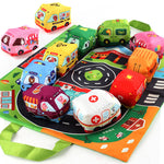 Plüschspielzeug-Autos mit Straßenmatte und Tragetasche – 2in1