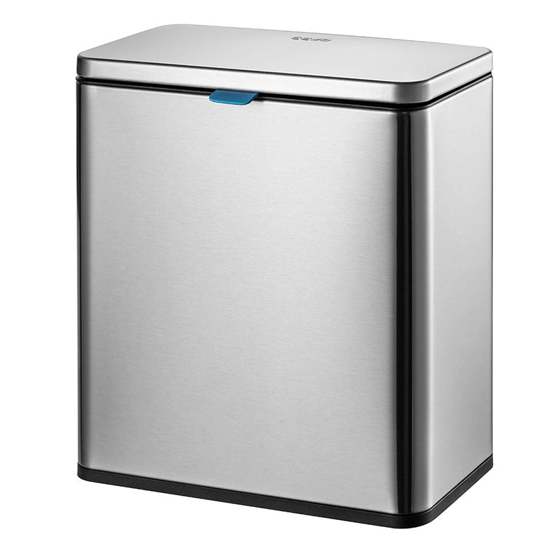 Space-saving stainless steel waste bin with lid for kitchen and bathroom