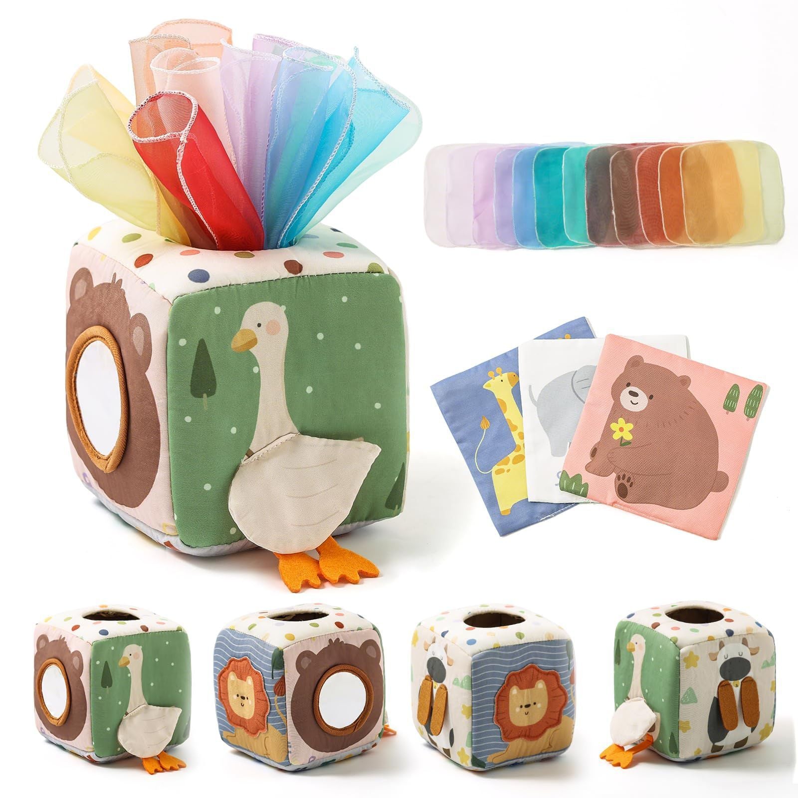 Sensorik-Tücherbox für Babys – Weiches Fühl- und Knisterspielzeug