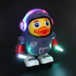 Schwimmende Astronautenente mit tanzenden Bewegungen