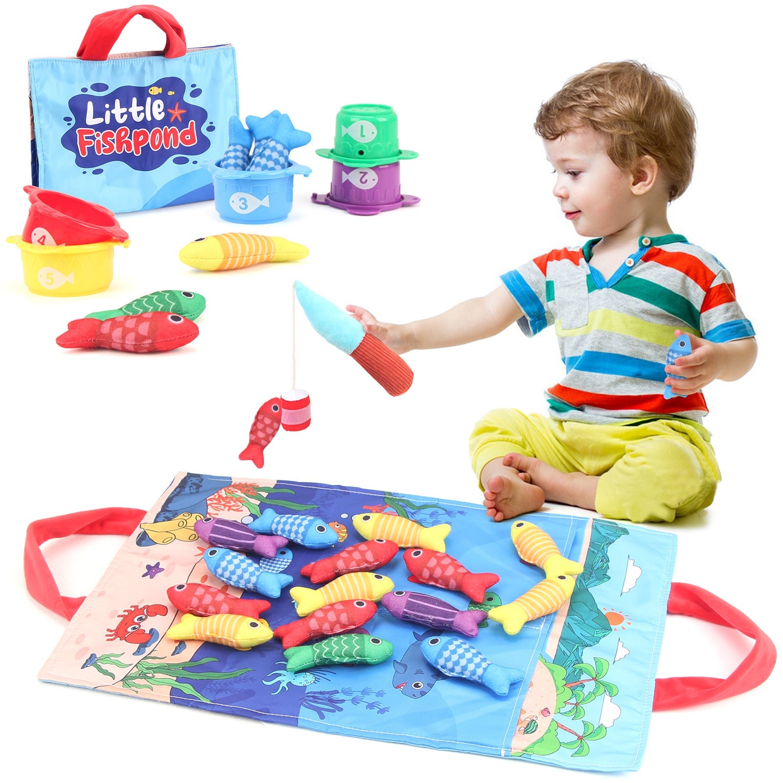 Fischteich Spielzeug aus Plüsch im Montessori-Stil