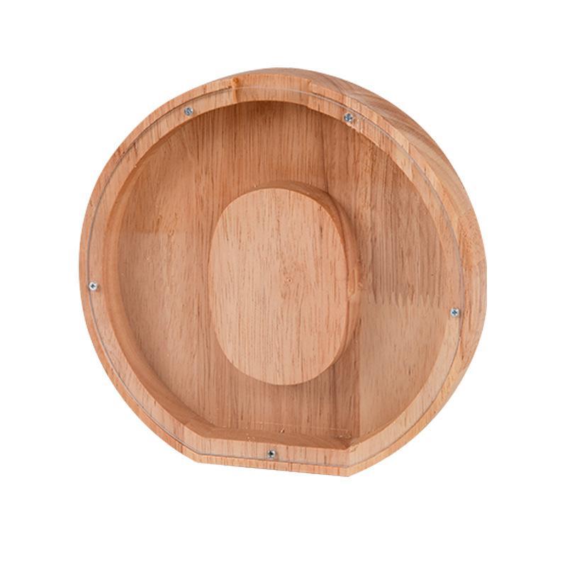 Handgefertigte Holzspardose mit Alphabet-Design