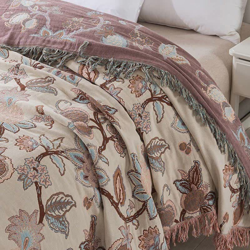 Elegante Baumwoll-Bettdecke mit Quasten und Jacquard-Muster