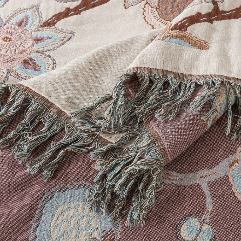 Elegante Baumwoll-Bettdecke mit Quasten und Jacquard-Muster