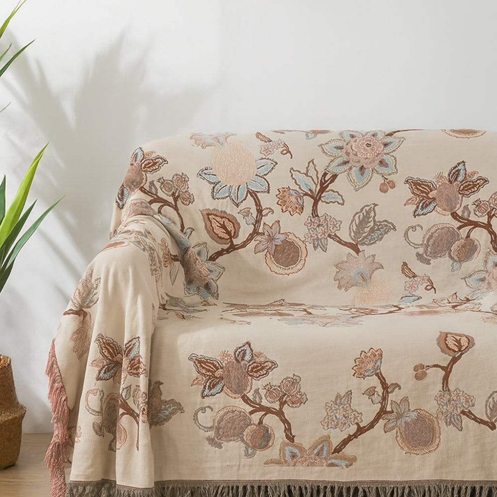 Elegante Baumwoll-Bettdecke mit Quasten und Jacquard-Muster