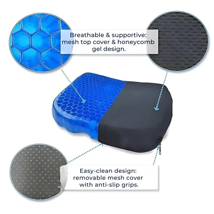 Ergonomisches Gel-Sitzkissen | Atmungsaktive Wabenstruktur | Komfortable Druckentlastung