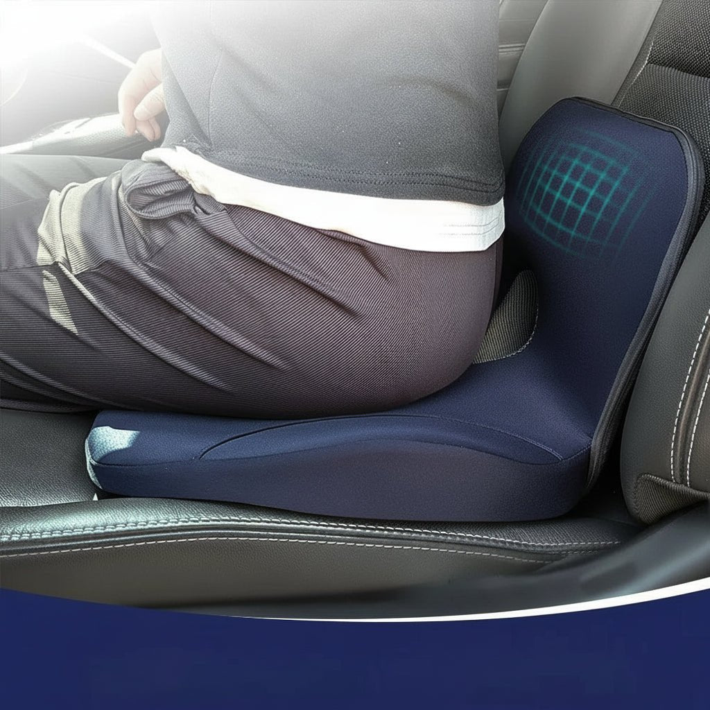Ergonomisches Sitzkissen aus Memory-Schaum | L-Form für Becken und Taille | Rutschfest | ComfortEase