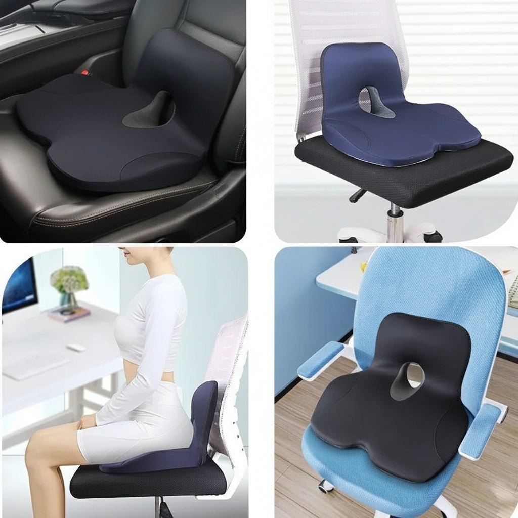 Ergonomisches Sitzkissen aus Memory-Schaum | L-Form für Becken und Taille | Rutschfest | ComfortEase