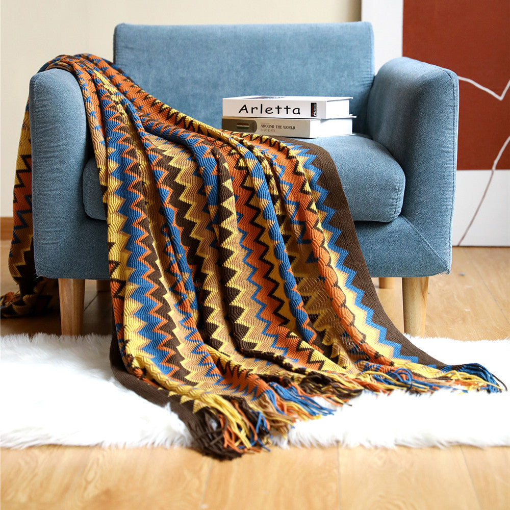 Boho Chevron Bettbezug – Handgewebt – Mit Fransen – Warme Erdtöne