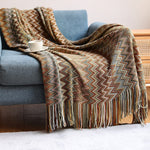Boho Chevron Bettbezug – Handgewebt – Mit Fransen – Warme Erdtöne