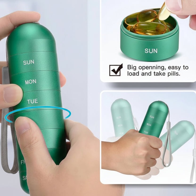 Wasserfester Pillenplaner aus Aluminium – 7 Fächer