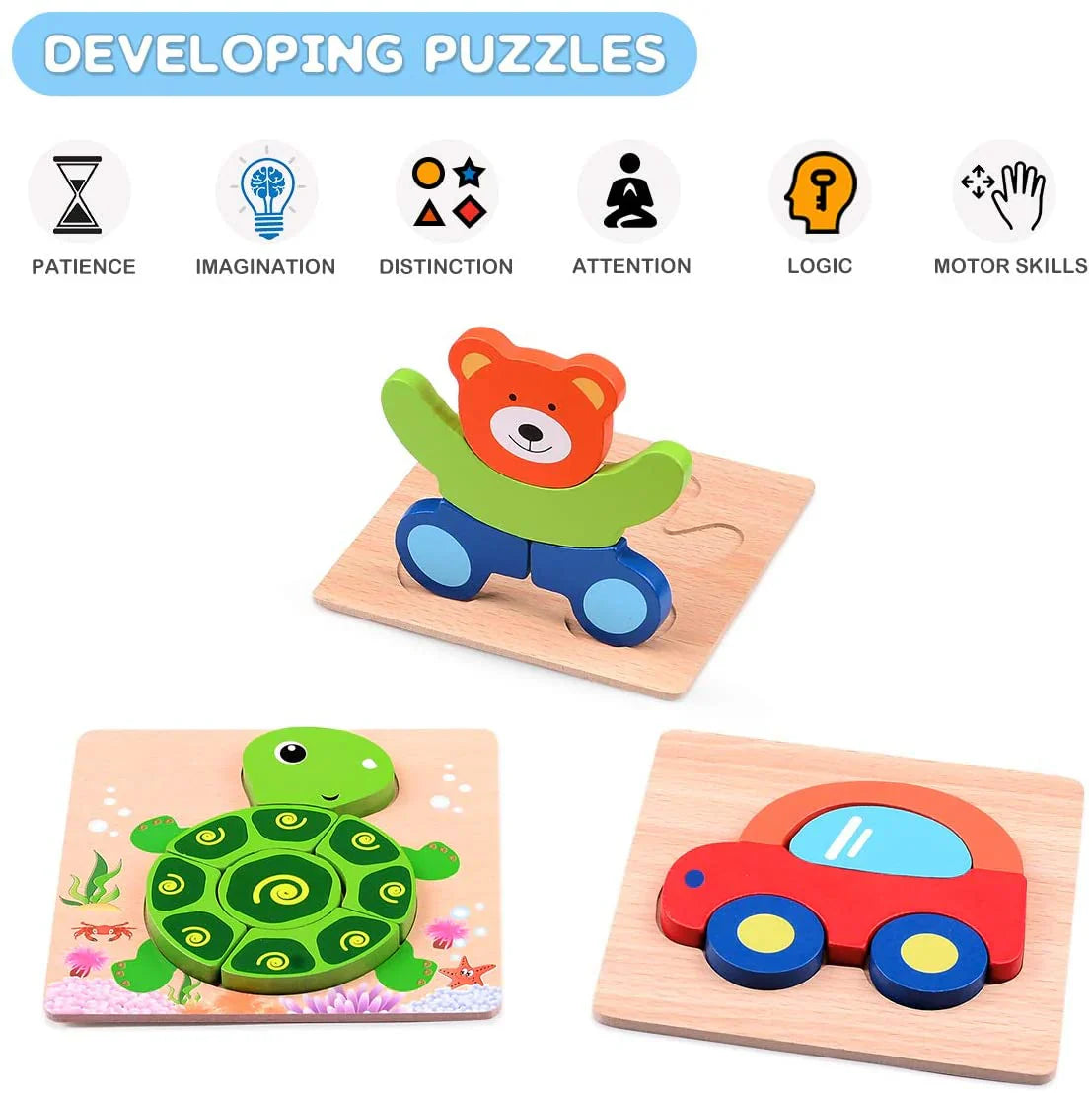 Montessori-Puzzle mit Tieren zur Förderung der Feinmotorik
