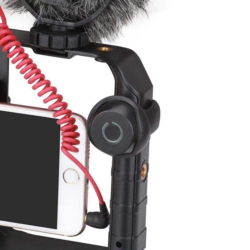 Smartphone-Stabilisator mit VideoGrip – Professionelles Filmgehäuse mit Kaltenschuh-Befestigungen