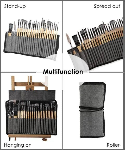 24-Piece Artist Paint Brush Set with Natural Wood Handles