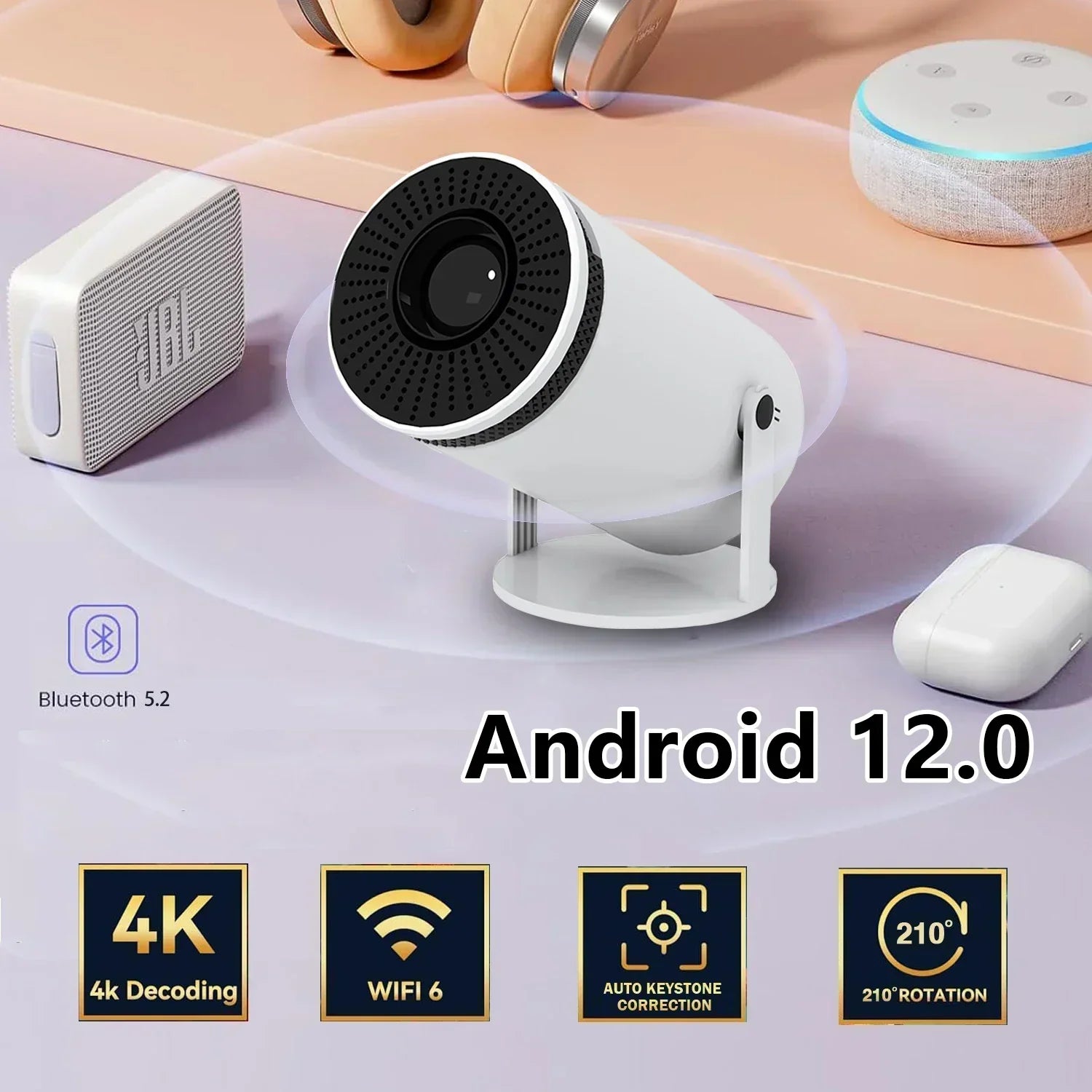 Tragbarer Mini-Projektor mit Android 12 und 130 Zoll Projektion