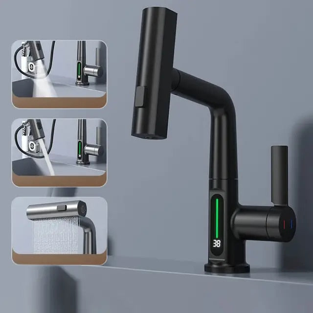 Eleganter Küchenarmatur mit ausziehbarem Sprühkopf und Temperaturanzeige