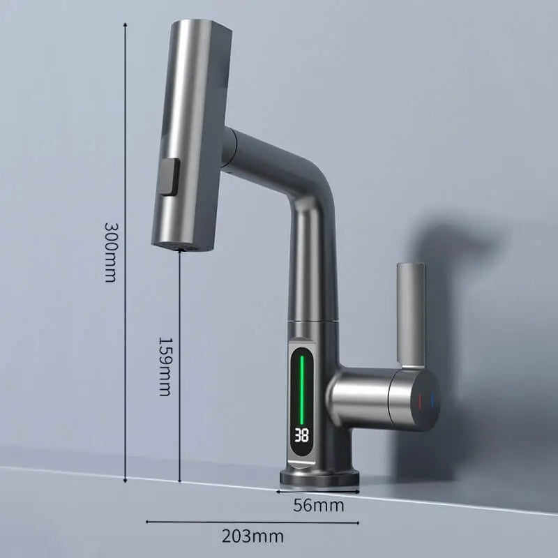 Eleganter Küchenarmatur mit ausziehbarem Sprühkopf und Temperaturanzeige