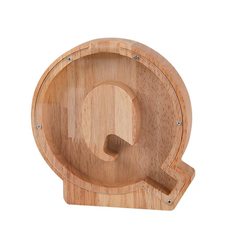 Handgefertigte Holzspardose mit Alphabet-Design