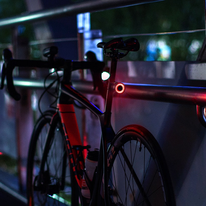 Schlanke Fahrrad-Rückleuchte mit automatischem Bremsensor und Lichtdetektion