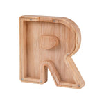 Handgefertigte Holzspardose mit Alphabet-Design