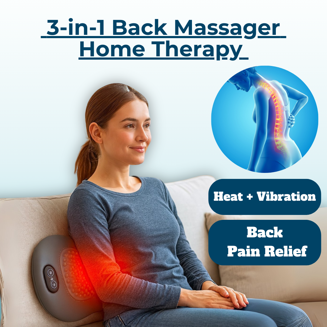 RelaxoTech | Rückenmassagegerät mit Wärme & Vibration – 3-in-1 Therapie für Rückenbeschwerden