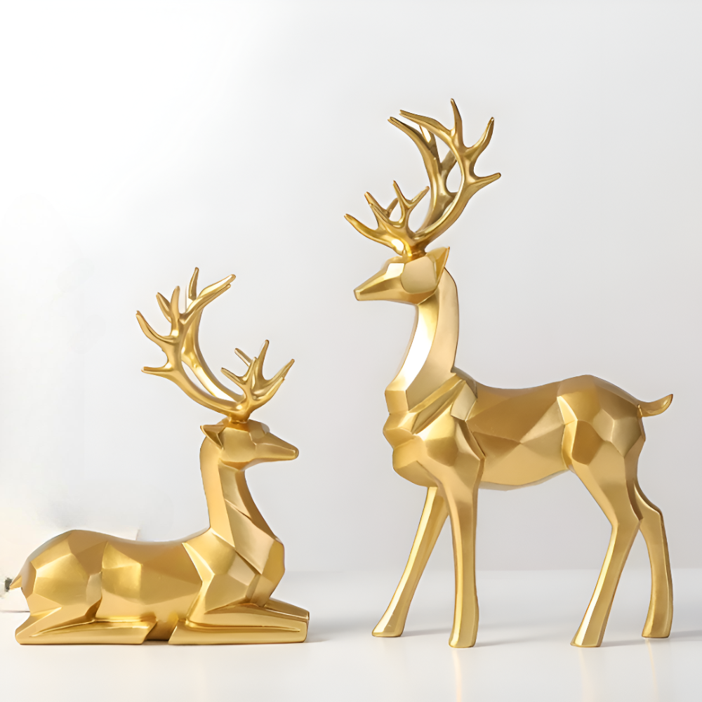 Geometrisches Rentier Figuren Set – Moderne 2-teilige Harz Dekoration