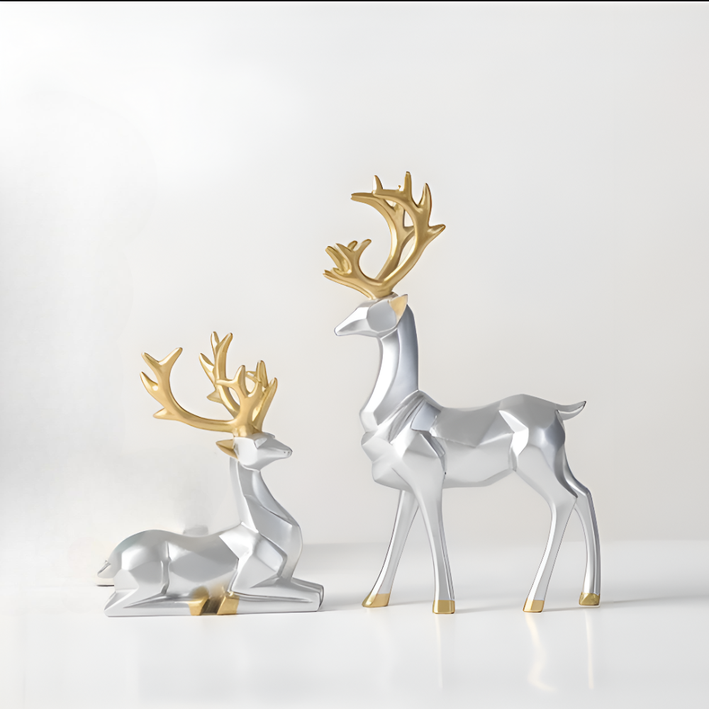 Geometrisches Rentier Figuren Set – Moderne 2-teilige Harz Dekoration