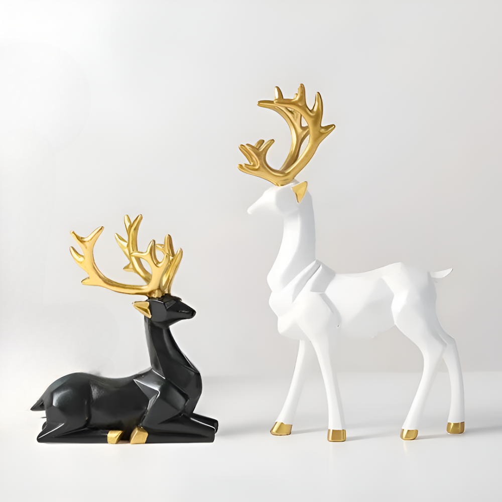 Geometrisches Rentier Figuren Set – Moderne 2-teilige Harz Dekoration