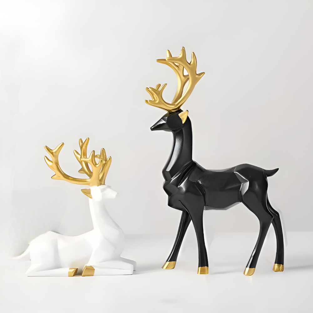 Geometrisches Rentier Figuren Set – Moderne 2-teilige Harz Dekoration