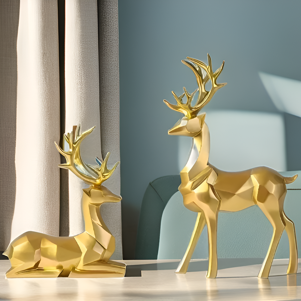Geometrisches Rentier Figuren Set – Moderne 2-teilige Harz Dekoration