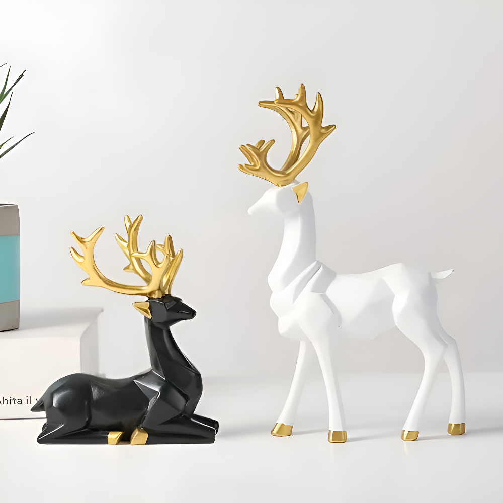 Geometrisches Rentier Figuren Set – Moderne 2-teilige Harz Dekoration