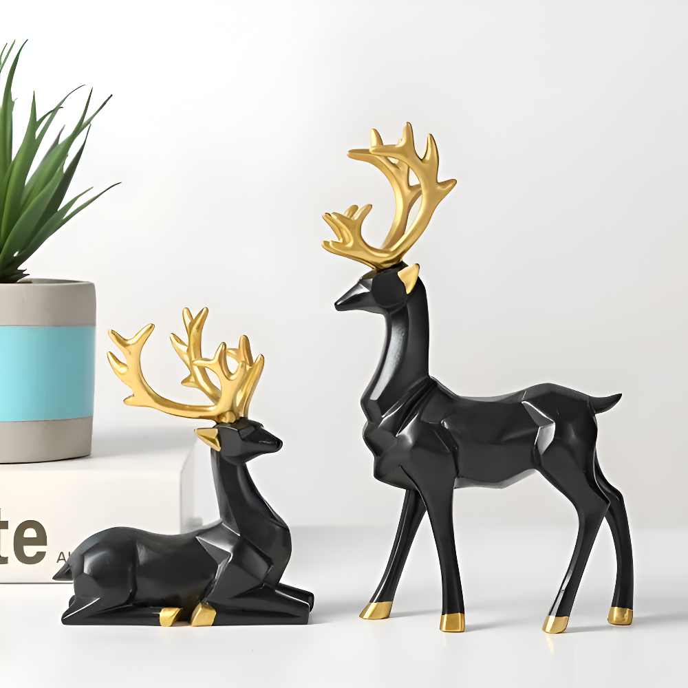 Geometrisches Rentier Figuren Set – Moderne 2-teilige Harz Dekoration