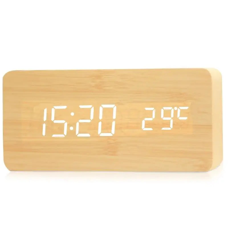 Digitaler Holzwecker mit Temperaturanzeige, Alarmfunktion und modernem Design – Ideal für Schlafzimmer oder Büro, energieeffizient und stilvoll