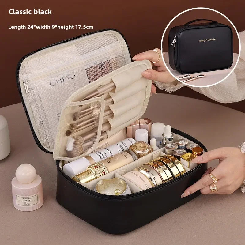 Elegant Cosmetic Bag | Spacious & Water-Repellent | Flexible Design | Faux Leather in Rose/Black