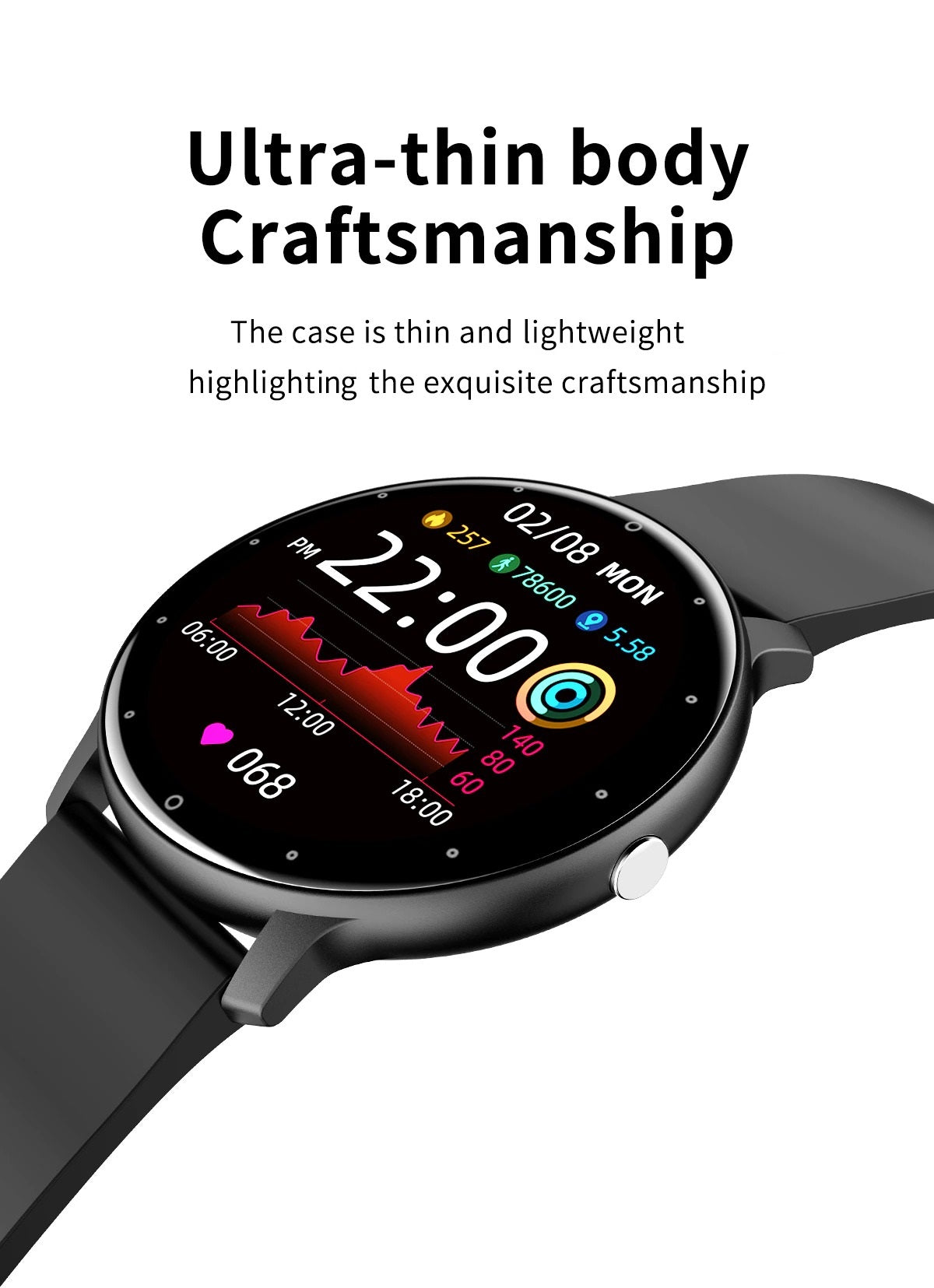 Slim Smartwatch mit Pulsüberwachung – Wasserdicht und Touchscreen