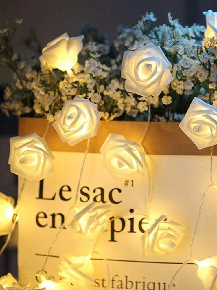 Romantic LED Rose Blossom Fairy Lights | 10/20 Warm White Lights | Cordless for Weddings and Decoration