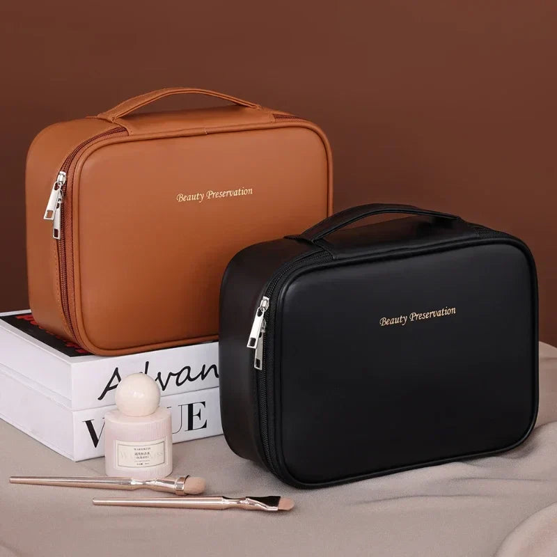 Elegant Cosmetic Bag | Spacious & Water-Repellent | Flexible Design | Faux Leather in Rose/Black