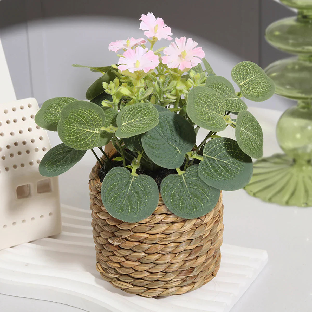Eucalyptus Dream – Mini Artificial Plant in Braided Basket | 11 cm
