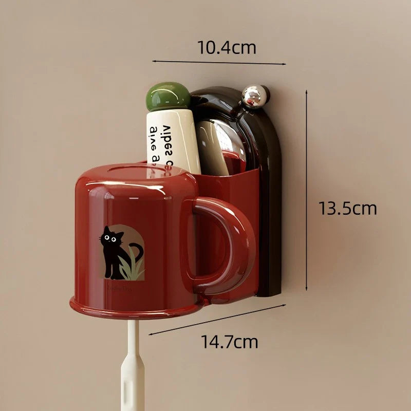Wandmontierter Zahnbürstenhalter mit Hygienetasse