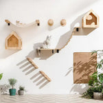 Wandmontierte Katzen-Kletterleiter aus Holz mit Sisal