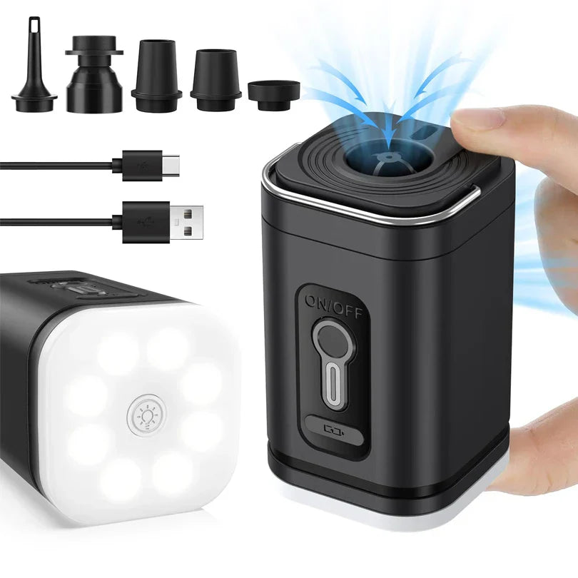 Kompakte USB-C Luftpumpe mit 5 Aufsätzen – ideal für unterwegs