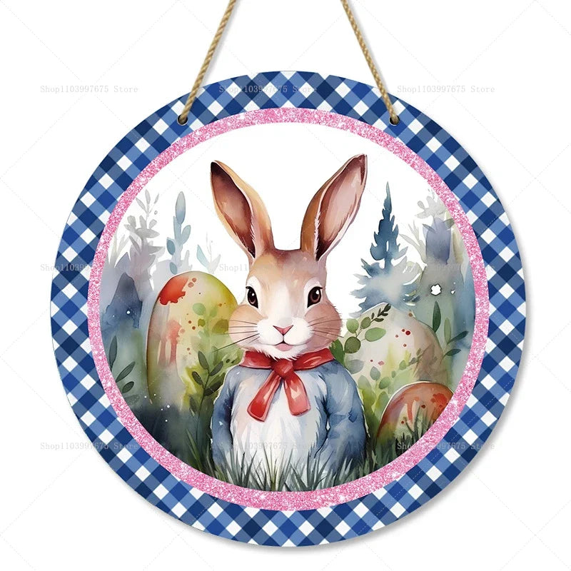 Spring Awakening – Charming Wooden Bunny Sign for Your Door