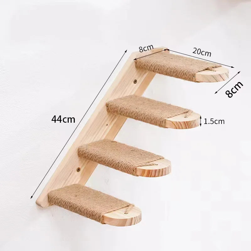 Wandmontierte Katzen-Kletterleiter aus Holz mit Sisal